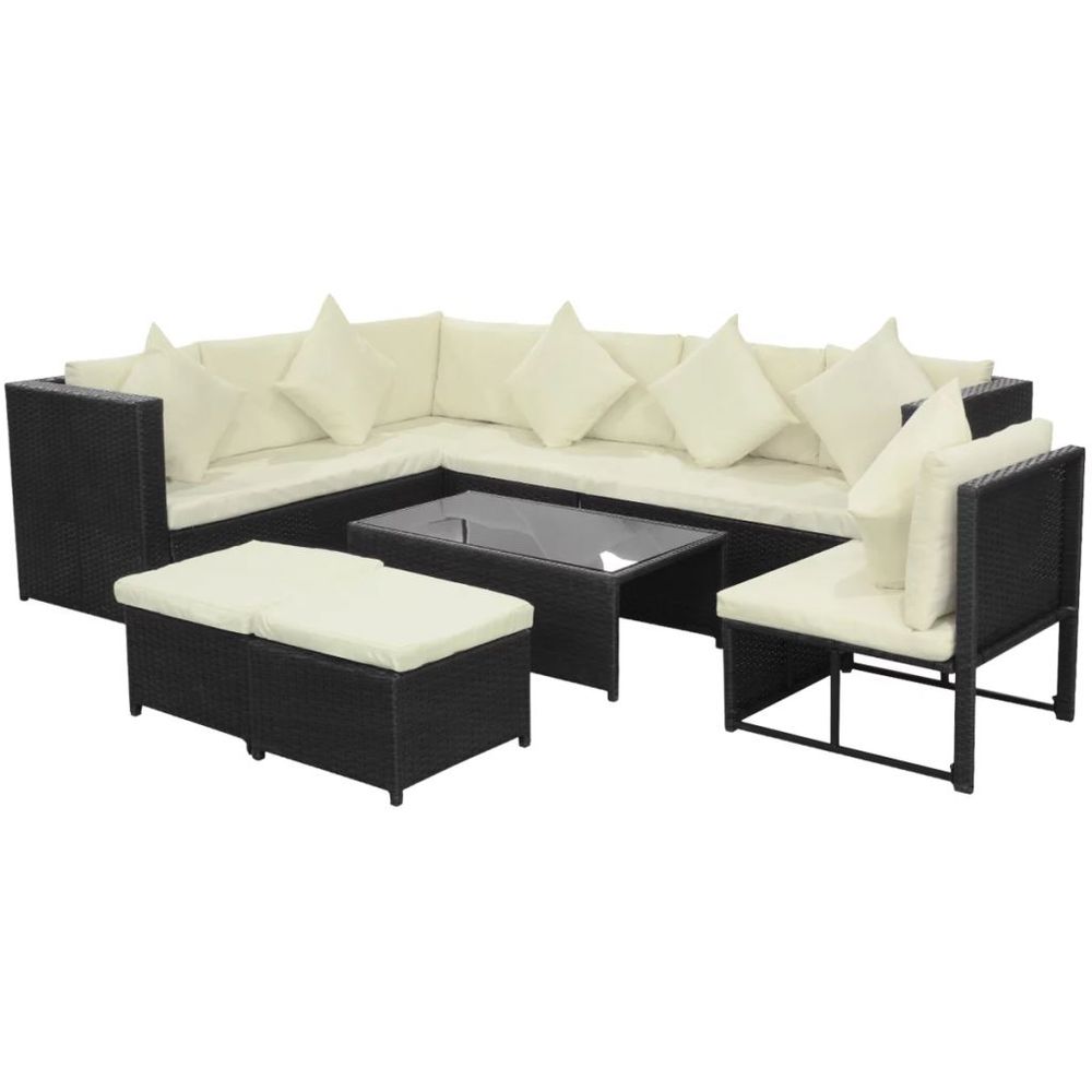 8 Piece Garden Lounge Set with Cushions Poly Rattan Black - anydaydirect