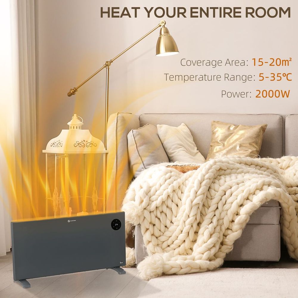 2000W Electric Convector Heater, Quiet Space Heater with LED Display, Grey - anydaydirect