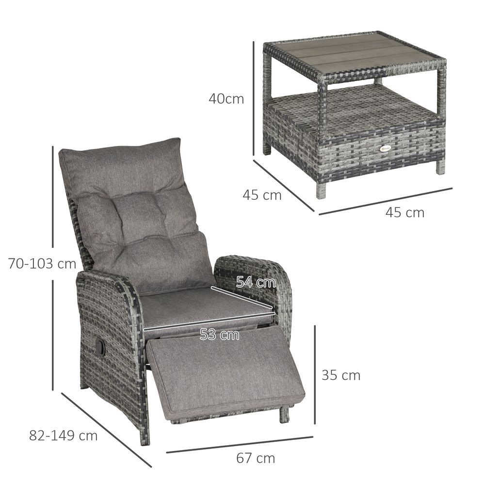 3 Pcs Rattan Chaise Lounge Sofa Set Bistro & Cushion Mixed Grey - anydaydirect