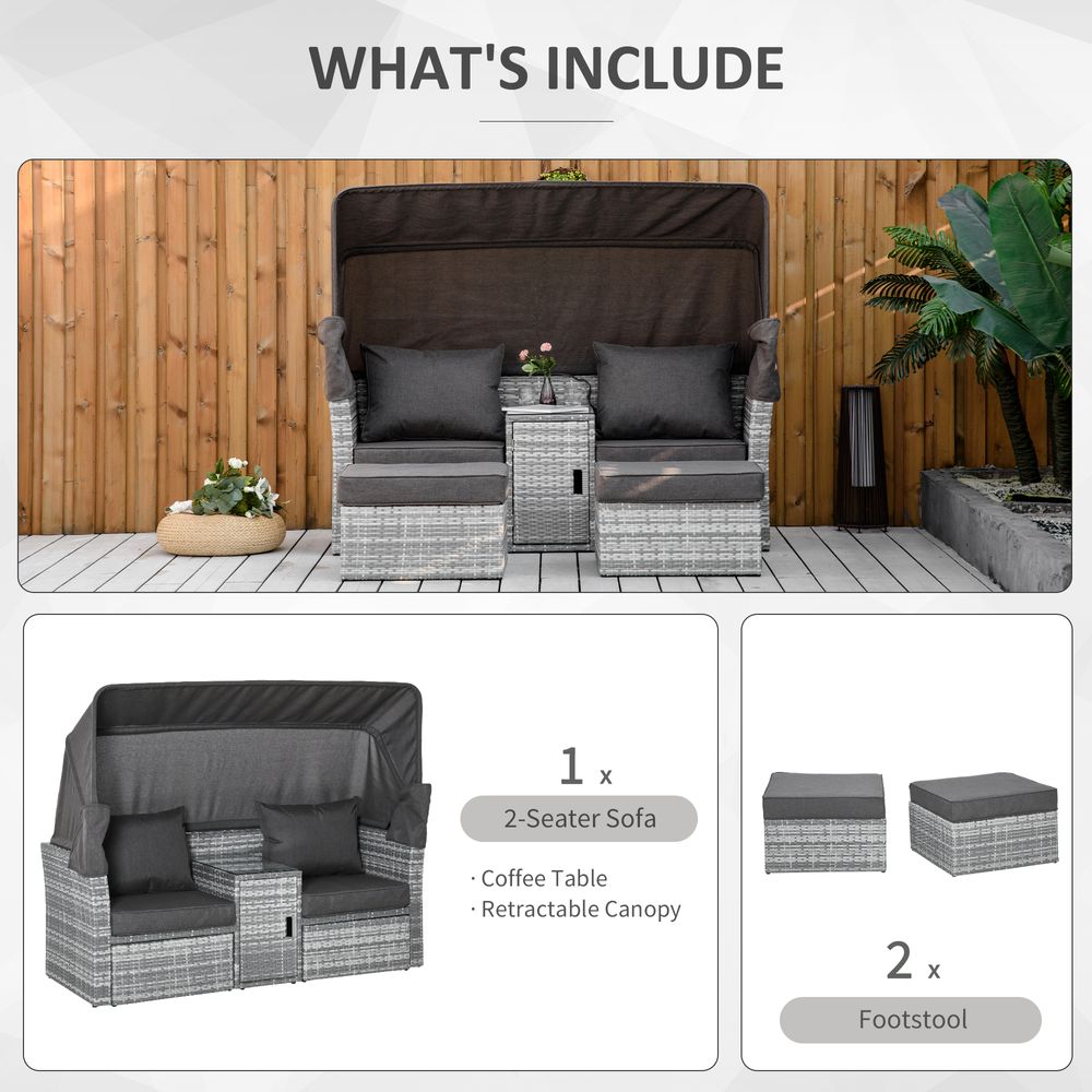 PE Rattan Daybed 2-Seater Sofa Set With Tempered Glass Table - anydaydirect