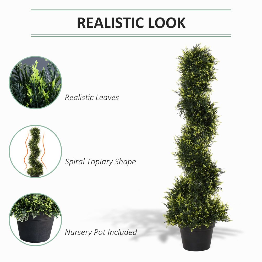 Set Of 2 90cm Artificial Spiral Topiary Trees & Pot Fake Greenery Plant - anydaydirect