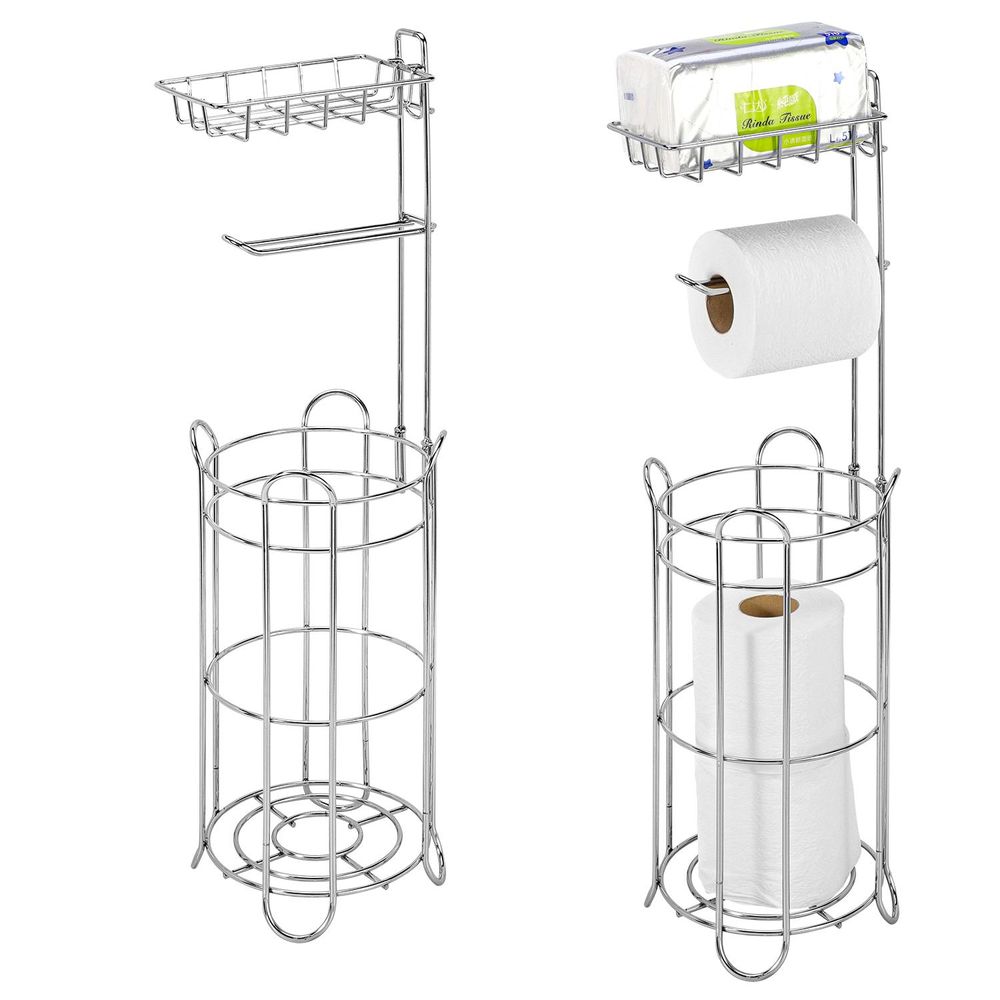 Metal Free Standing Toilet Tissue Paper Roll Holder Floor Stand 4 Paper Rolls Storage Rack t Bathroom  Chrome - anydaydirect