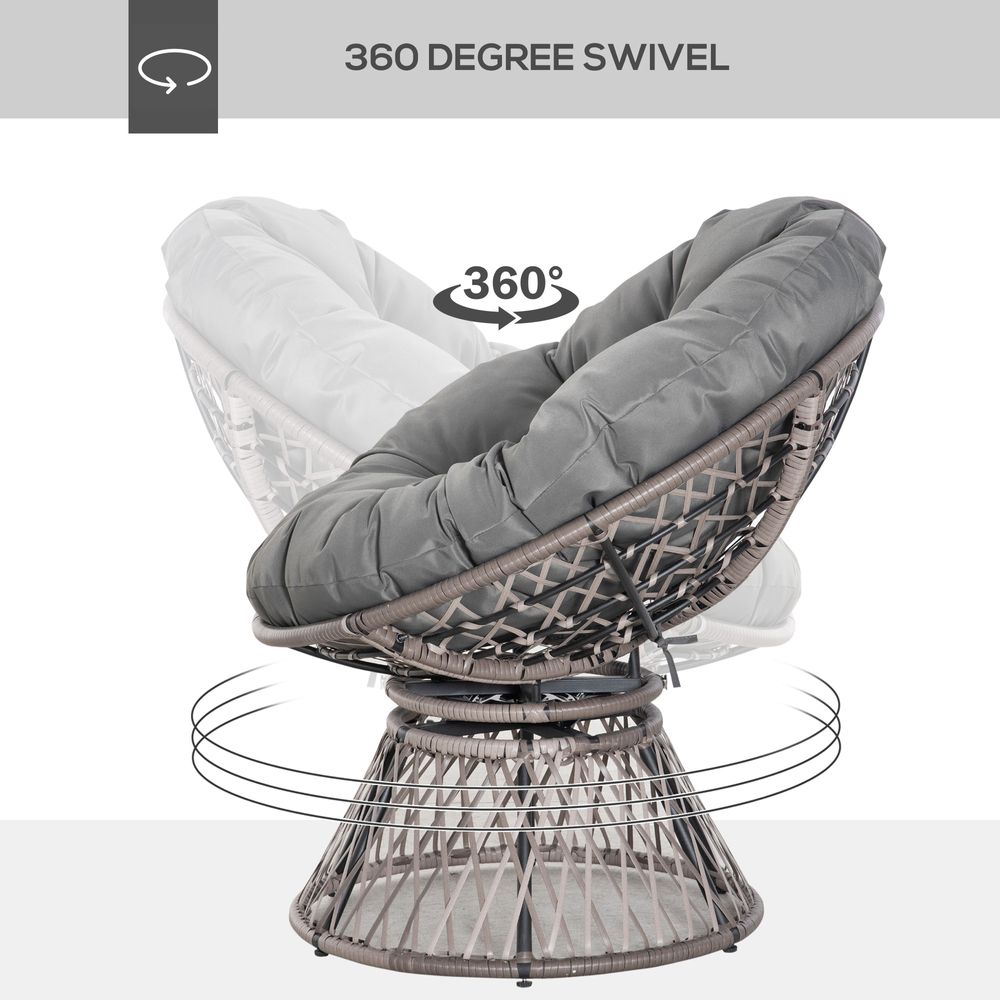 360� Swivel Rattan Papasan Moon Bowl Chair Round Outdoor Padded-Grey Outsunny - anydaydirect