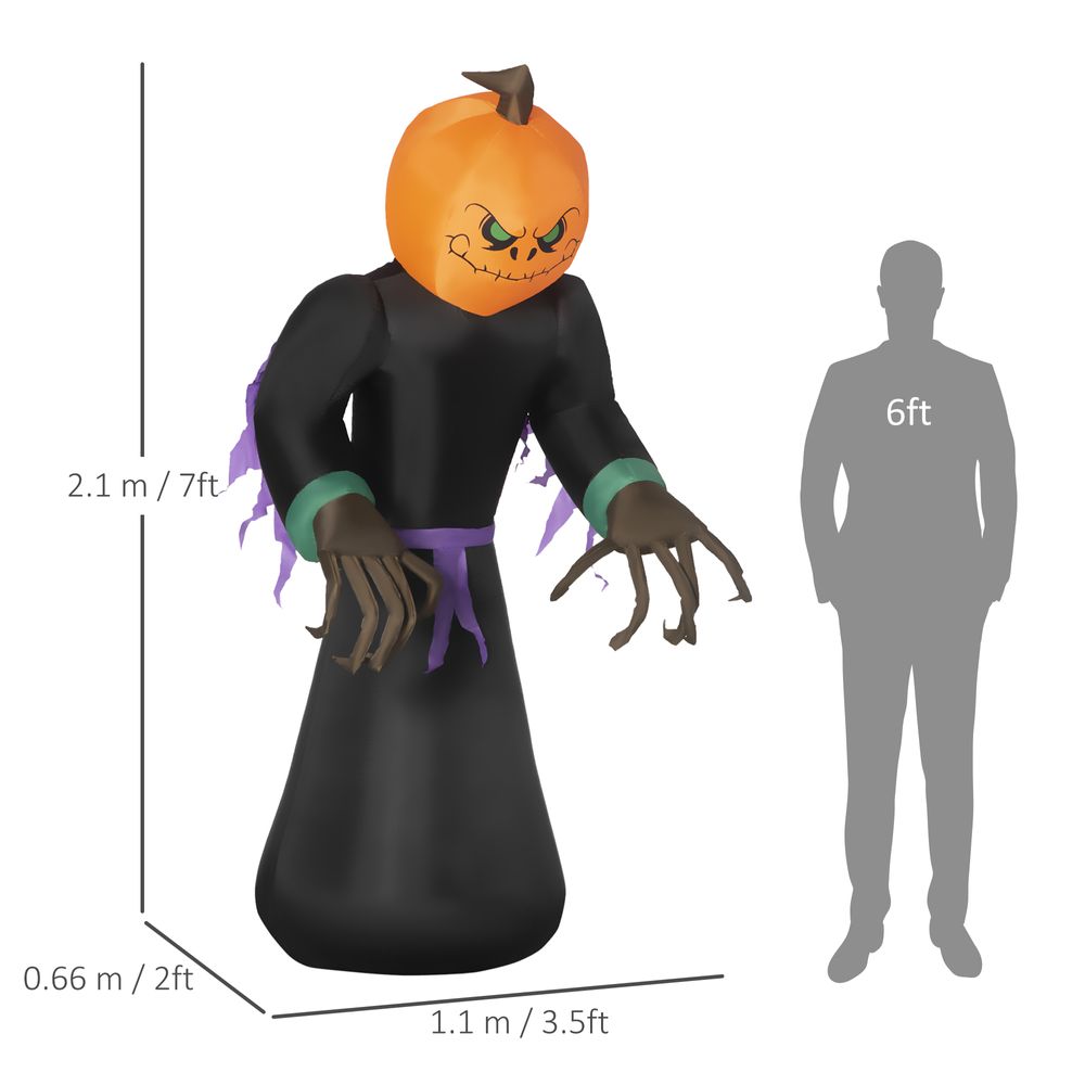 HOMCOM Inflatable 2.1m Tall Pumpkin Man Halloween Yard Decoration Light Up - anydaydirect