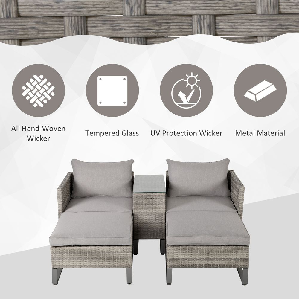 5pcs Rattan Sofa Set Lounge Double Sofa Bed & Coffee Table & Footstool Grey - anydaydirect
