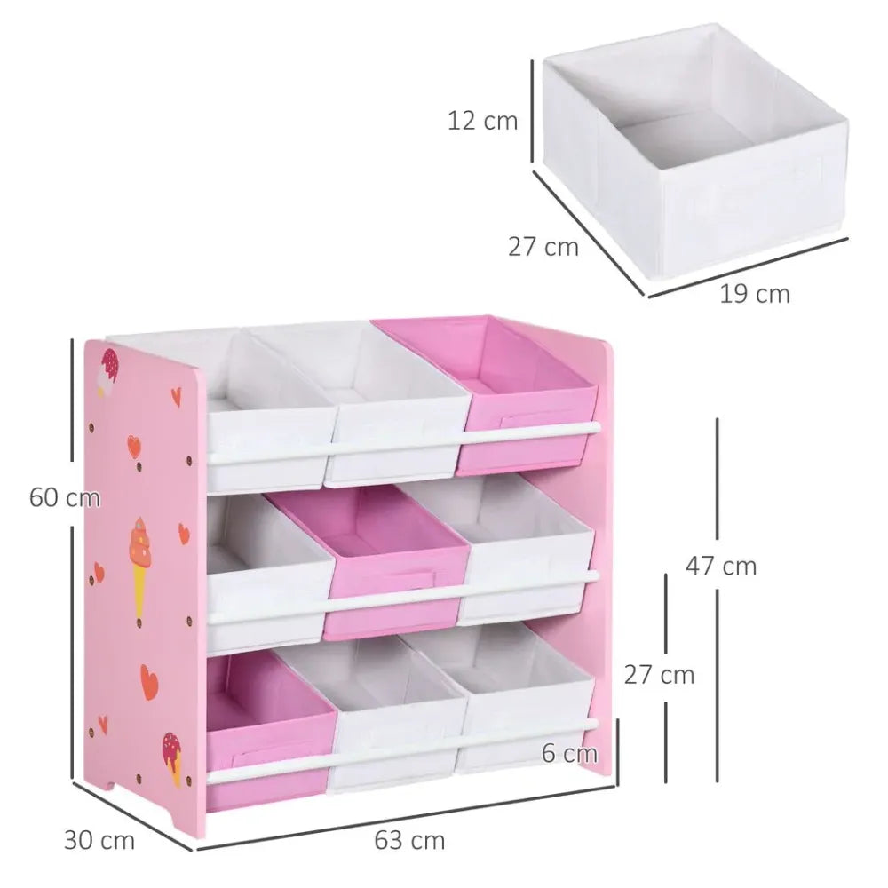 Kids Storage Unit with 9 Removable Storage Baskets for Nursery Playroom, Pink - anydaydirect