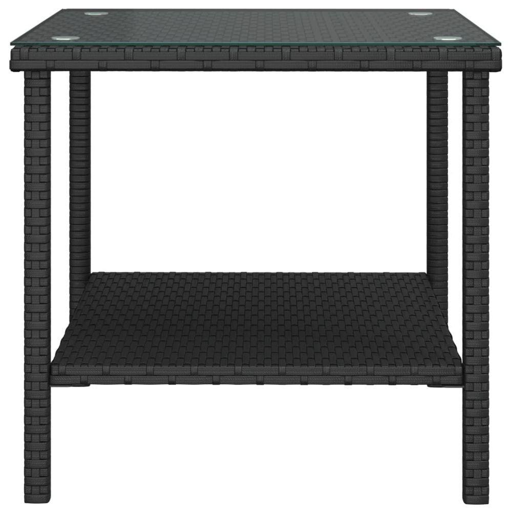 Side Table Black 45x45x45 cm Poly Rattan and Tempered Glass - anydaydirect