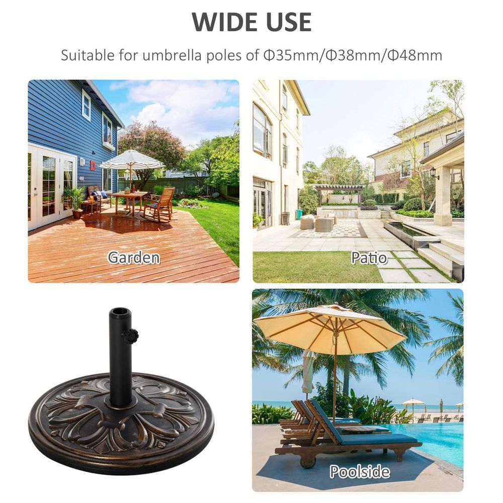 Outsunny 13KG Round Parasol Base Heavy Duty Cement Stand Umbrella Holder Bronze - anydaydirect