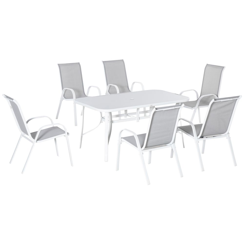 7 Piece Garden Dining Set 6 Seater Outdoor Patio Furniture Grey - anydaydirect