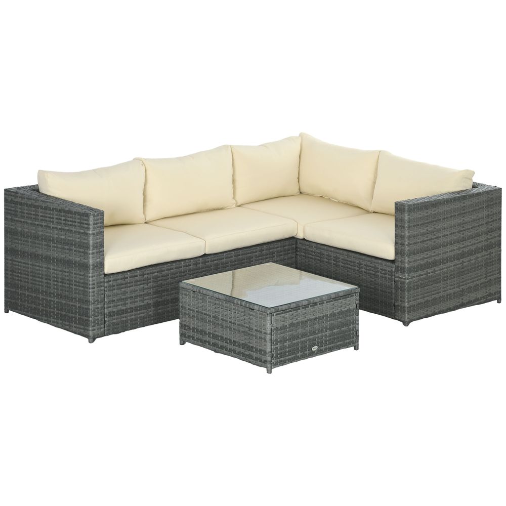 Outsunny 3Pcs Rattan Corner Sofa Set Coffee Table Garden Furniture  w/ Cushion - anydaydirect