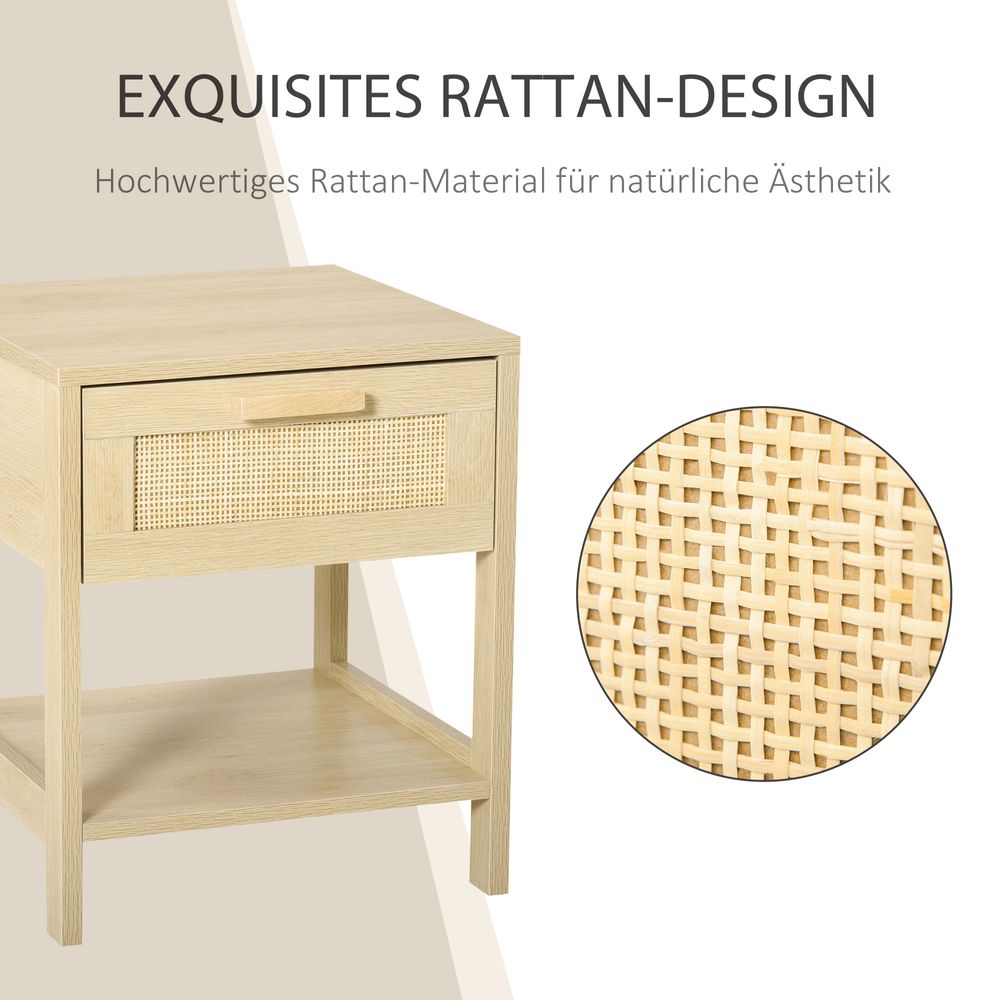 Bedside Table Nightstand W/ Rattan Drawer Storage Shelf Bedroom Living Room - anydaydirect