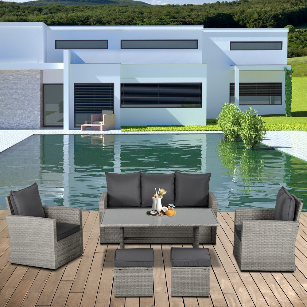 6 PCS Outdoor Rattan Sofa Set with Cushions Grey Outsunny - anydaydirect