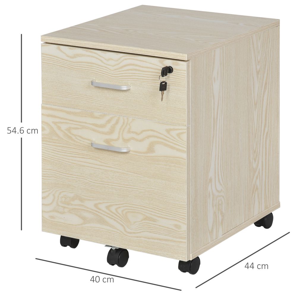2-Drawer Locking Office Filing Cabinet 5 Wheels Rolling Storage Oak Vinsetto - anydaydirect