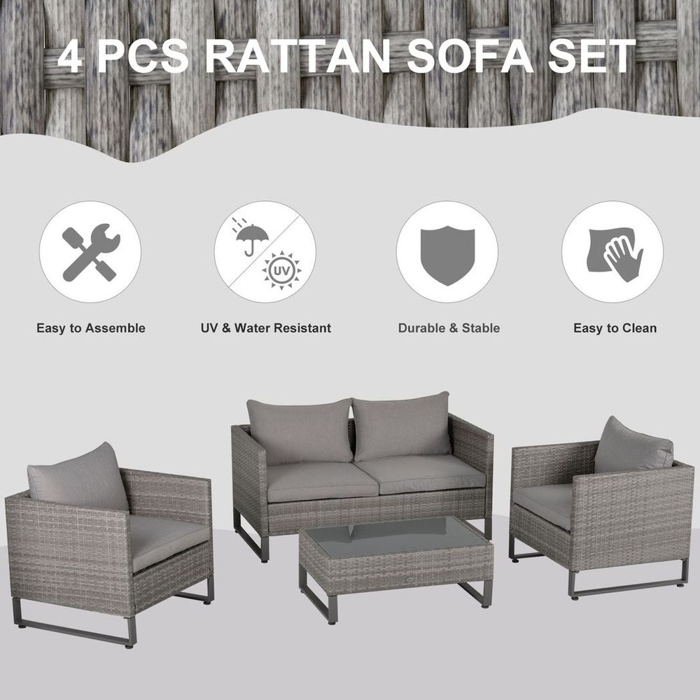 4 PCs PE Rattan Wicker Outdoor Dining Set Sofa Chairs Table Cushions - anydaydirect
