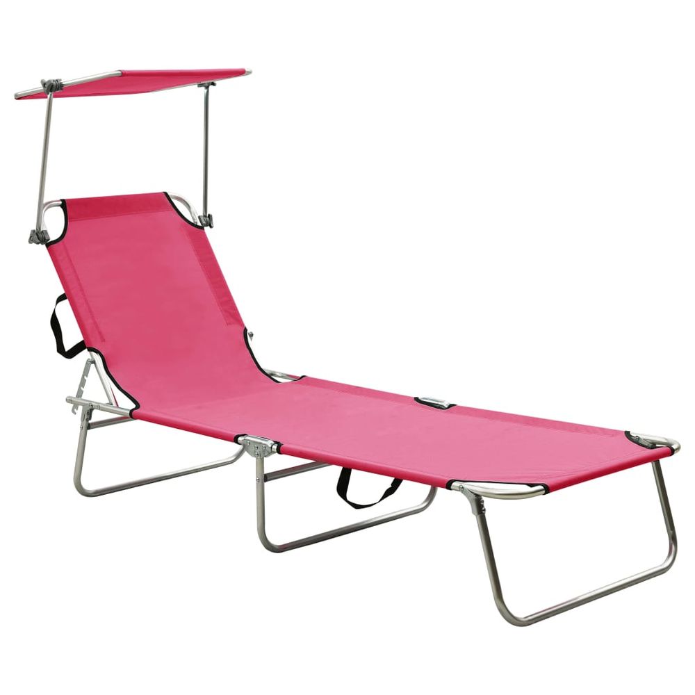 Folding Sun Lounger with Canopy Steel Grey - anydaydirect