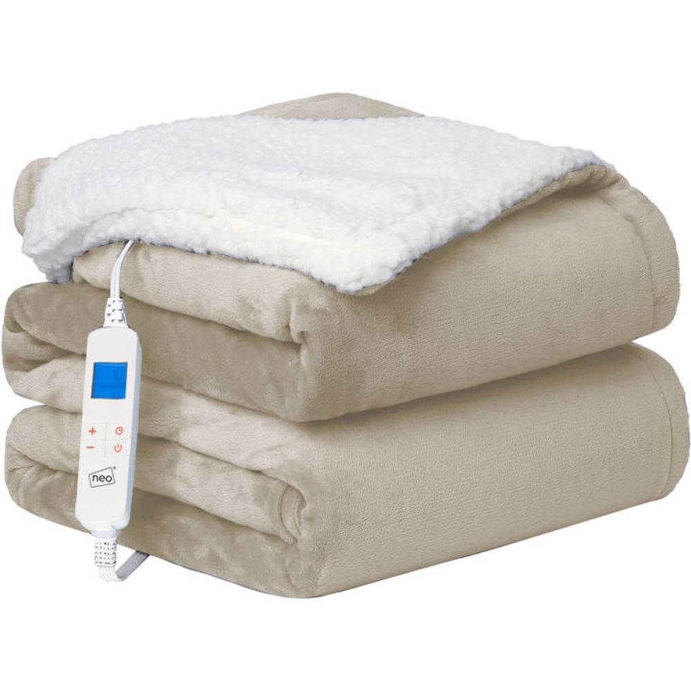 Neo Beige Electric Heated Throw Over Blanket Reversible - anydaydirect