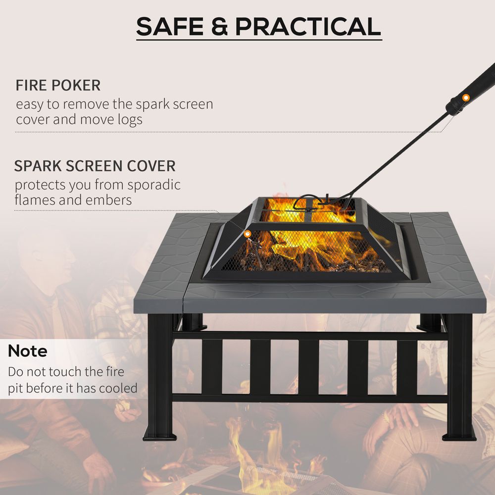 Outsunny Fire Pit, Square Shape, W/Waterproof Cover-Black/Grey - anydaydirect