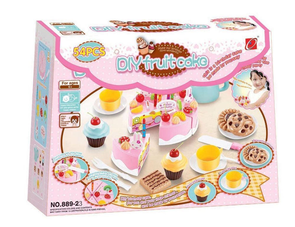 SOKA 54pc Birthday Cream Cake Kids Childrens Pretend Play Party Cake Set - anydaydirect