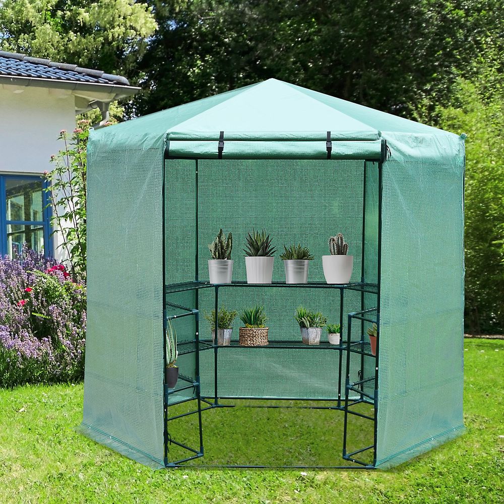 Hexagon Walk-in 3-Tier Portable Greenhouse, ?194x225H cm - anydaydirect