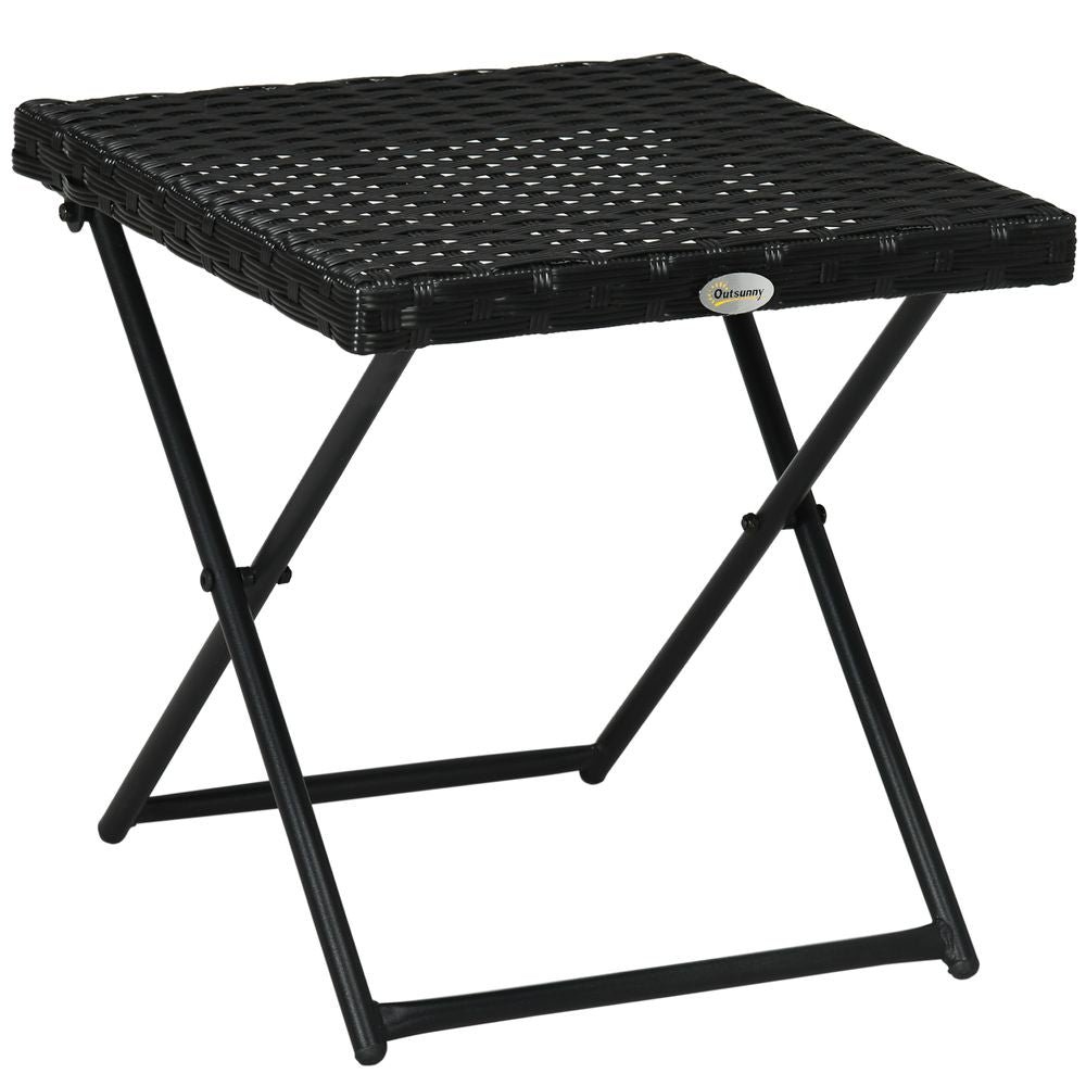 Folding Square Rattan Coffee Table for Bistro Balcony Garden Outdoor Black - anydaydirect