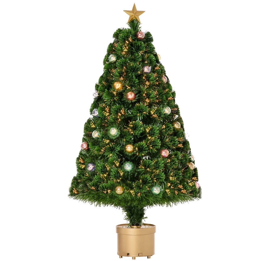 4FT Prelit Artificial Christmas Tree Fiber Optic Xmas Indoor Golden Stand Green - anydaydirect