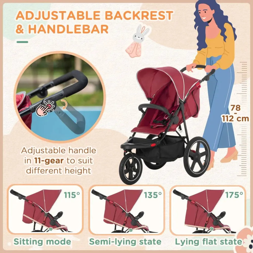 Lightwieght Pushchair w/ Reclining Backrest From Birth to 3 Years - Red - anydaydirect