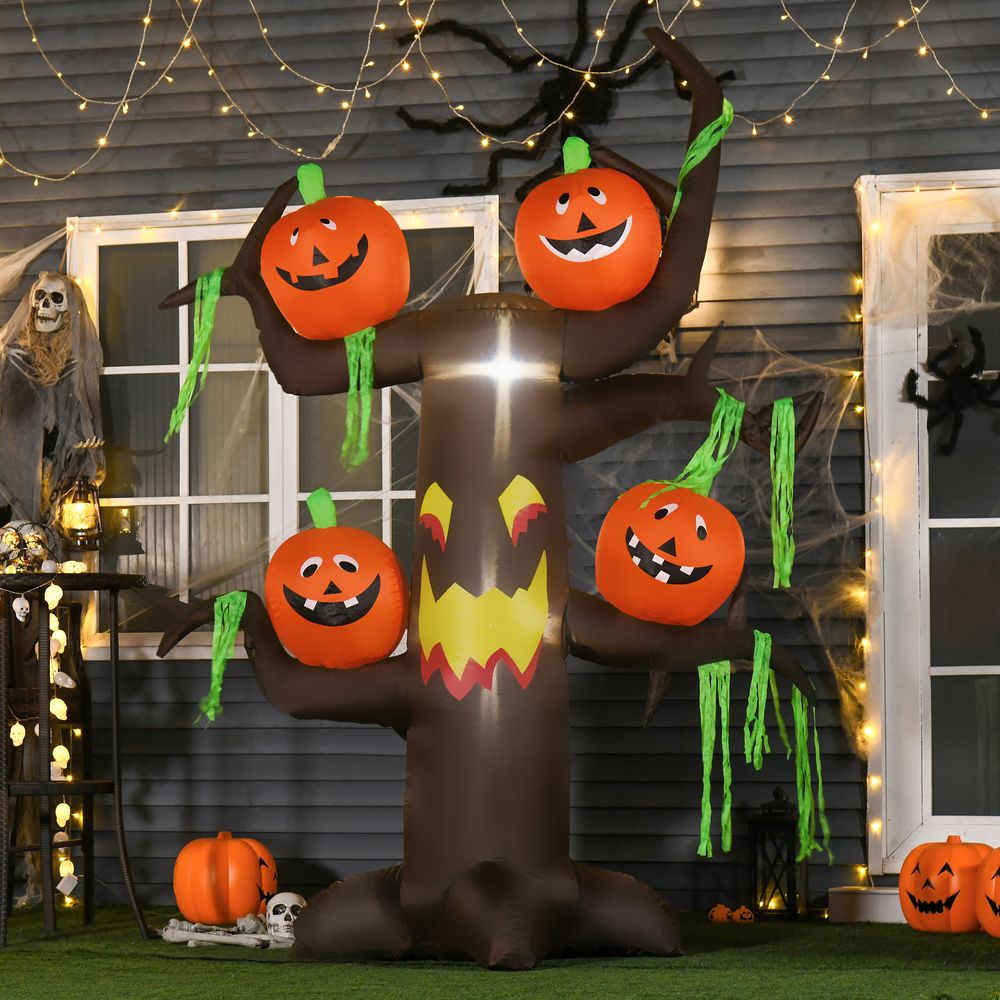 Halloween Decoration 2.4m Inflatable Ghost Tree with Pumpkins and 6 LED Lights - anydaydirect