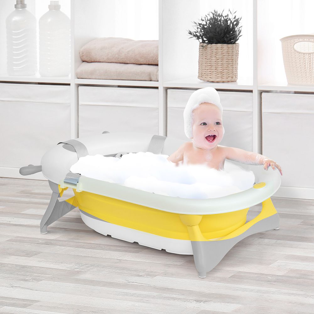 Foldable Baby Bath Tub Ergonomic with Temperature-Induced Water Plug - anydaydirect