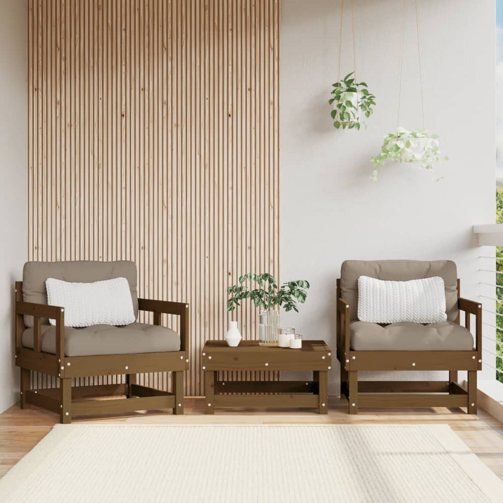 vidaXL Garden Chairs with Cushions 2 pcs Honey Brown Solid Wood Pine - anydaydirect