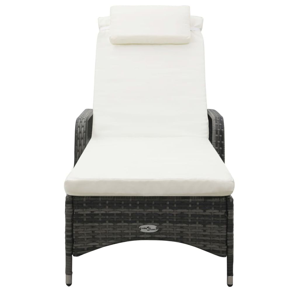 Sun Lounger with Wheels Poly Rattan Grey - anydaydirect