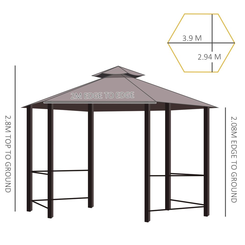 Hexagon Gazebo Patio Party Tent Outdoor Garden Shelter 2 Tier Roof & Side Panel - anydaydirect