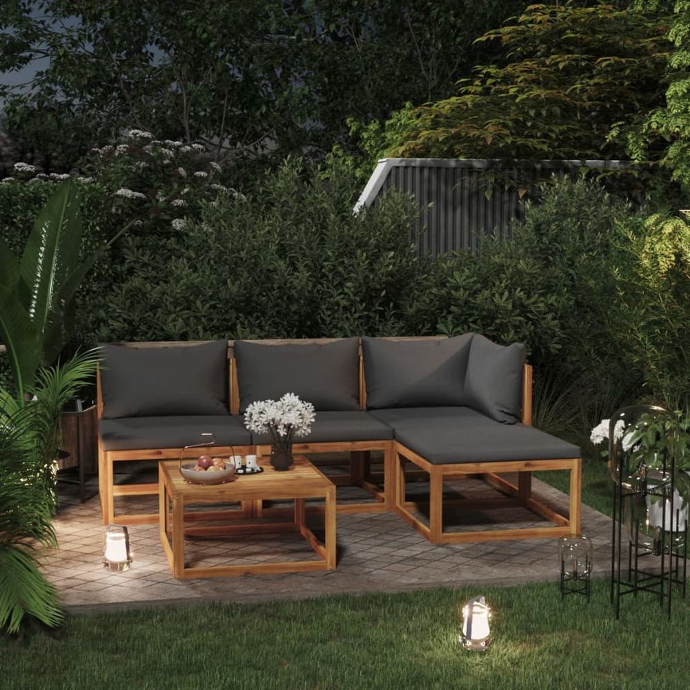 5 Piece Garden Lounge Set with Cushions Solid Wood Acacia (UK/IE/FI/NO only) - anydaydirect