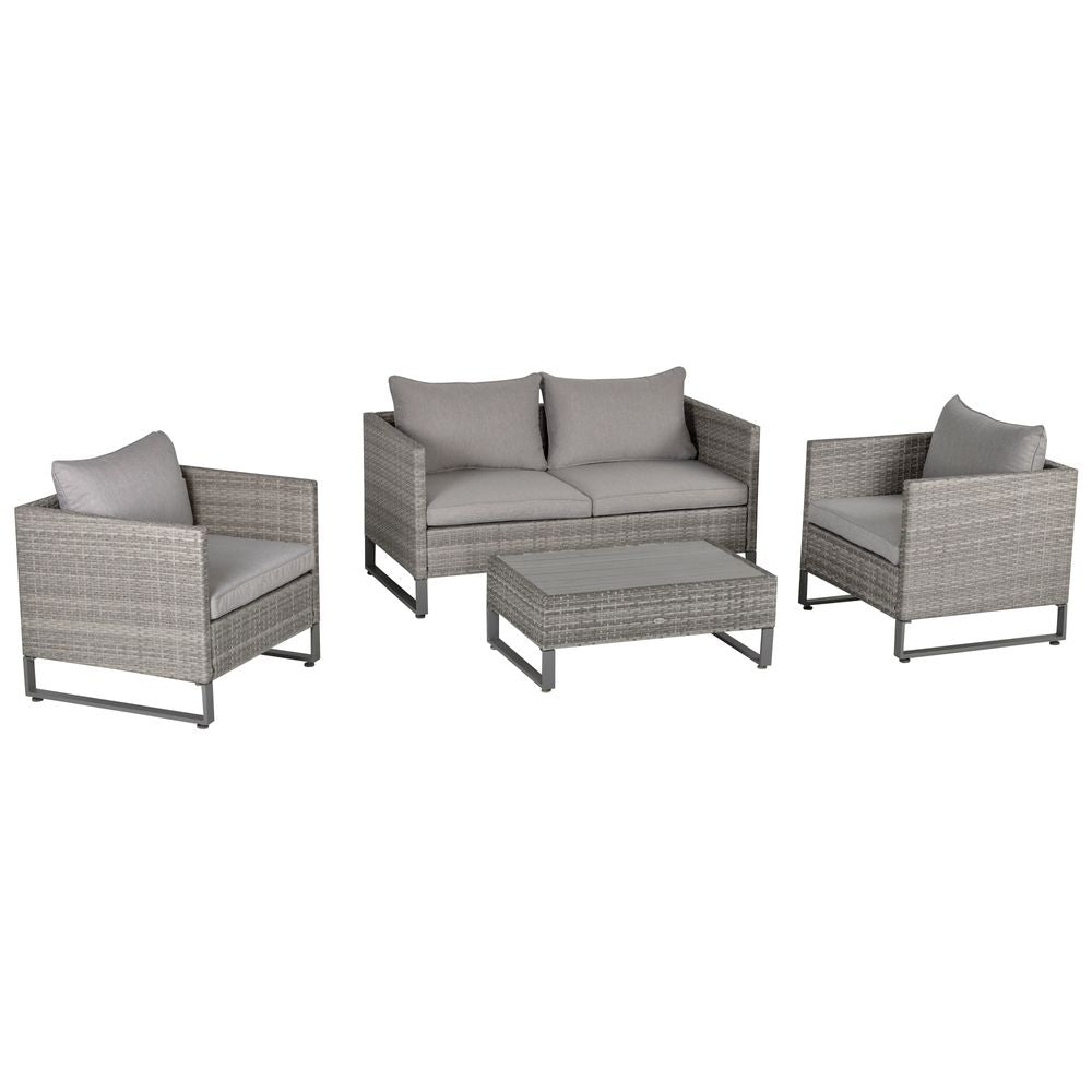 4 PCs PE Rattan Wicker Outdoor Dining Set Sofa Chairs Table Cushions - anydaydirect