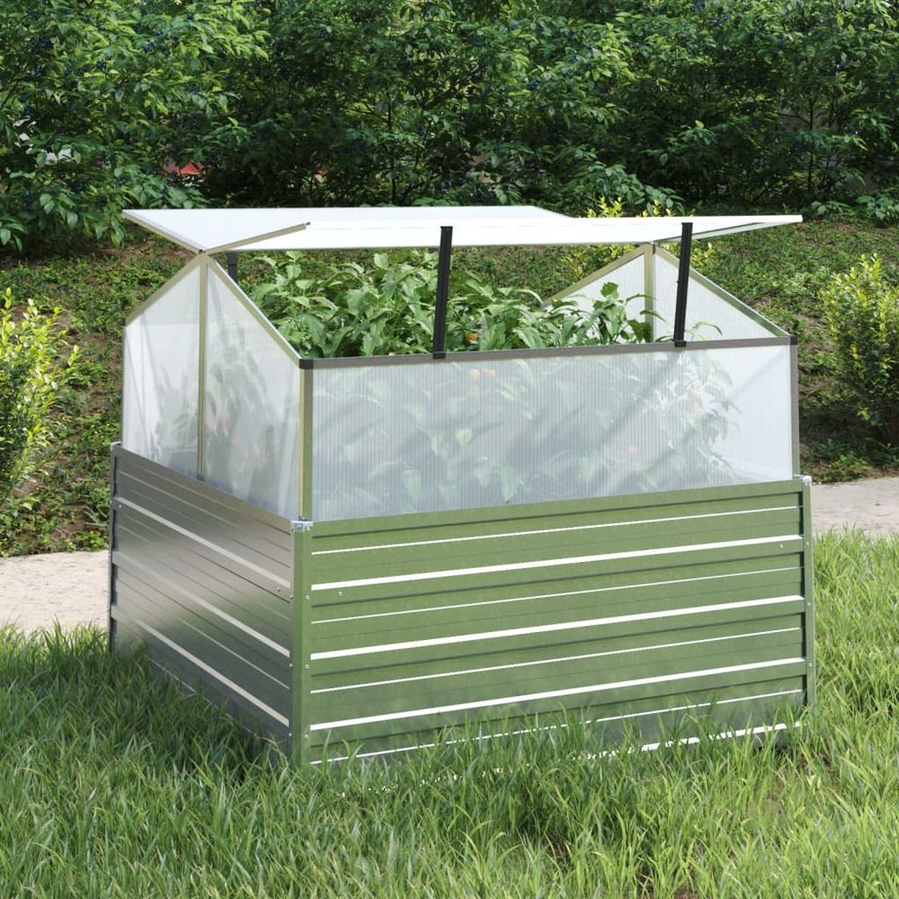 Garden Raised Bed with Greenhouse 100x100x85 cm Silver - anydaydirect