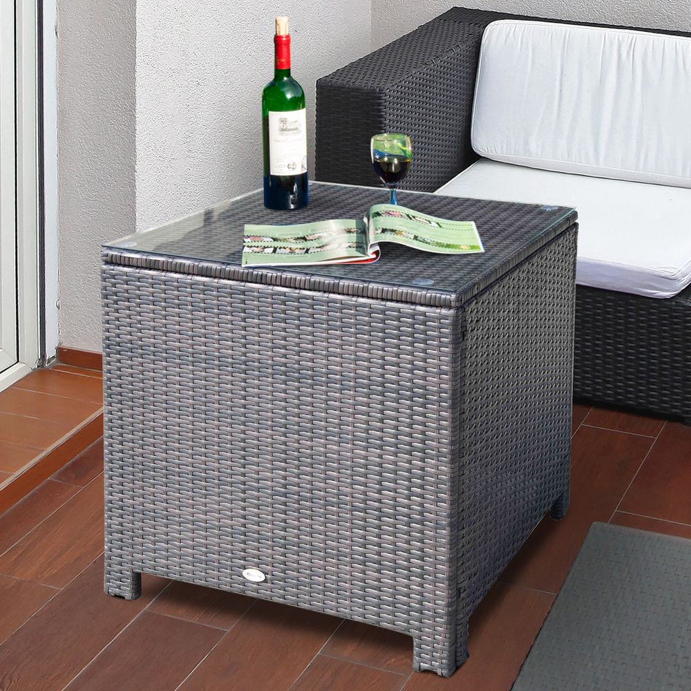 Tempered Glass Top Outdoor Garden Rattan Side Table - anydaydirect