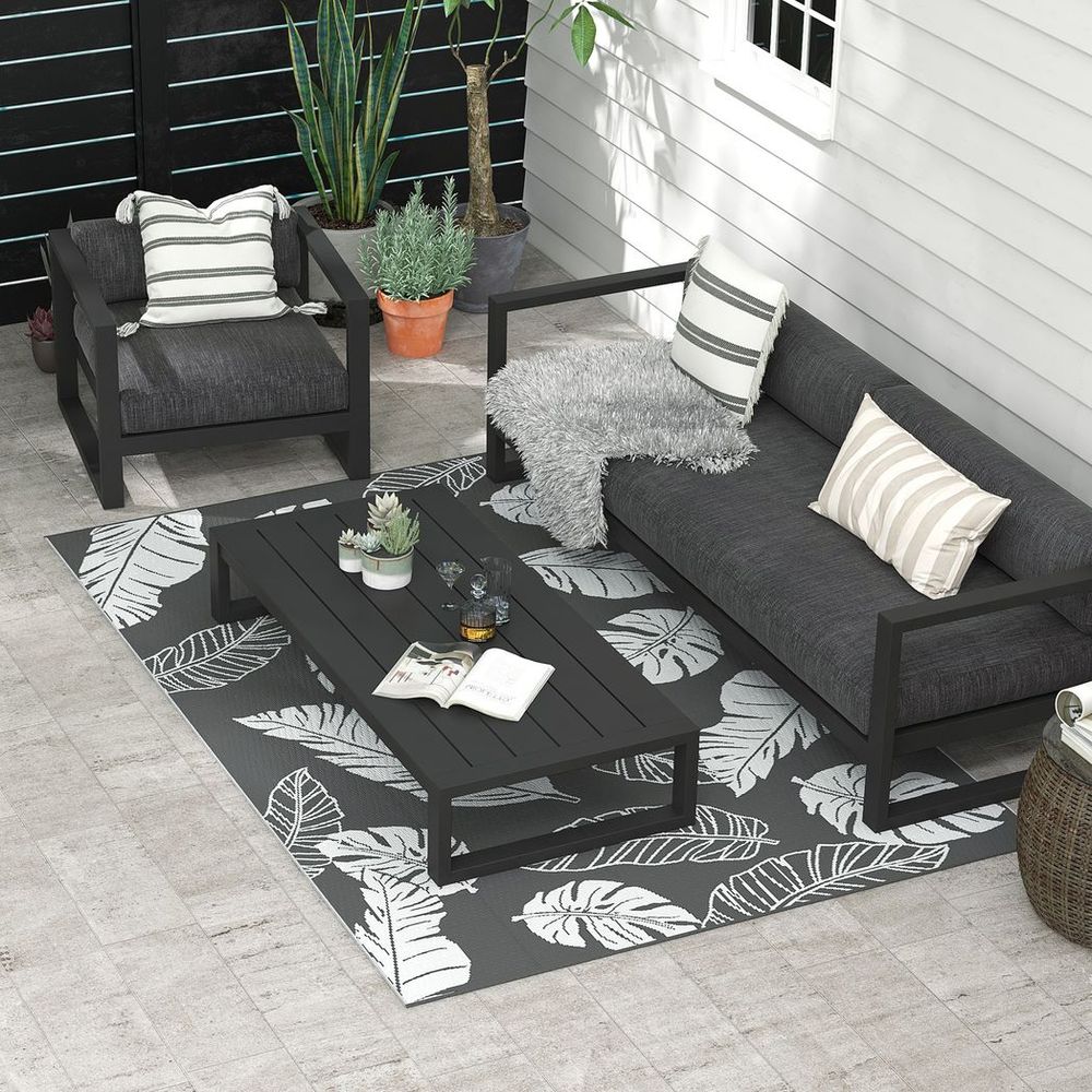 Outsunny Reversible Waterproof Outdoor Rug W/ Carry Bag, 182 x 274cm, Grey - anydaydirect