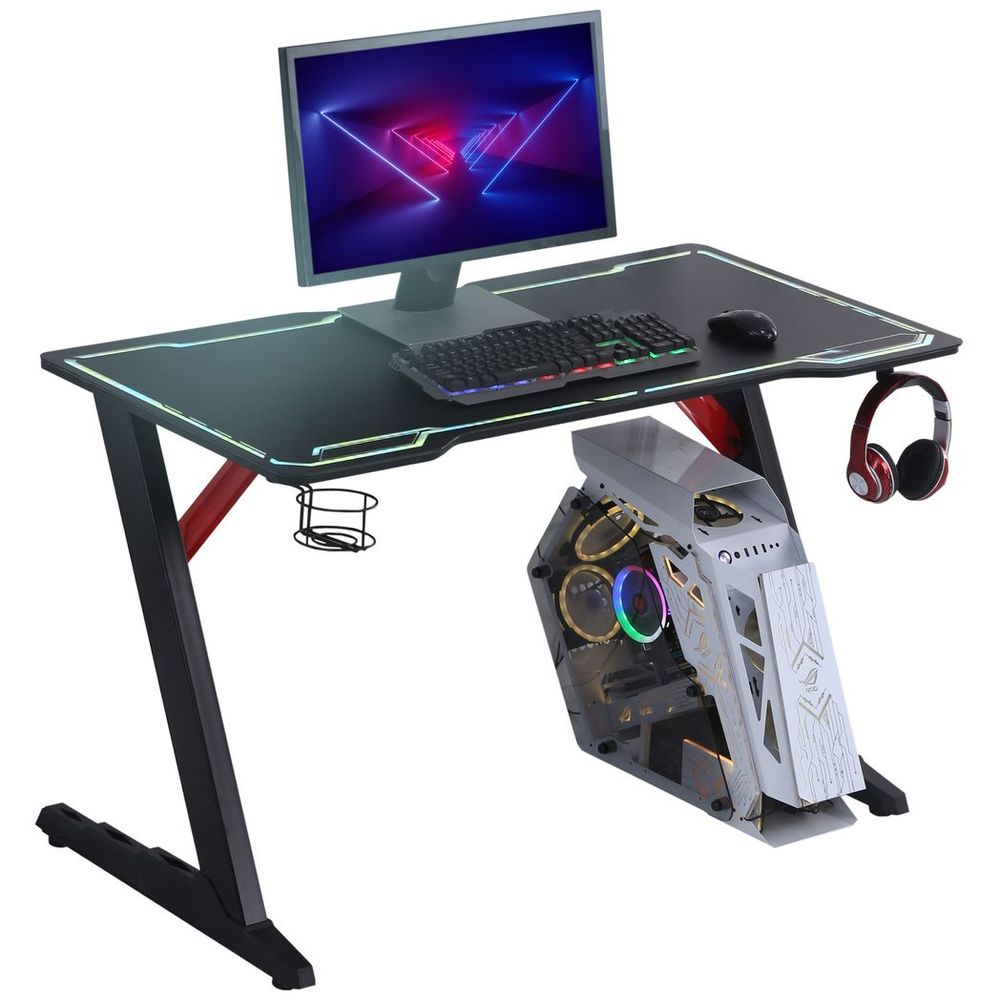 1.2m Computer Gaming Desk LED Light w/ Cup Holder Headphone Hook E-Sport - anydaydirect
