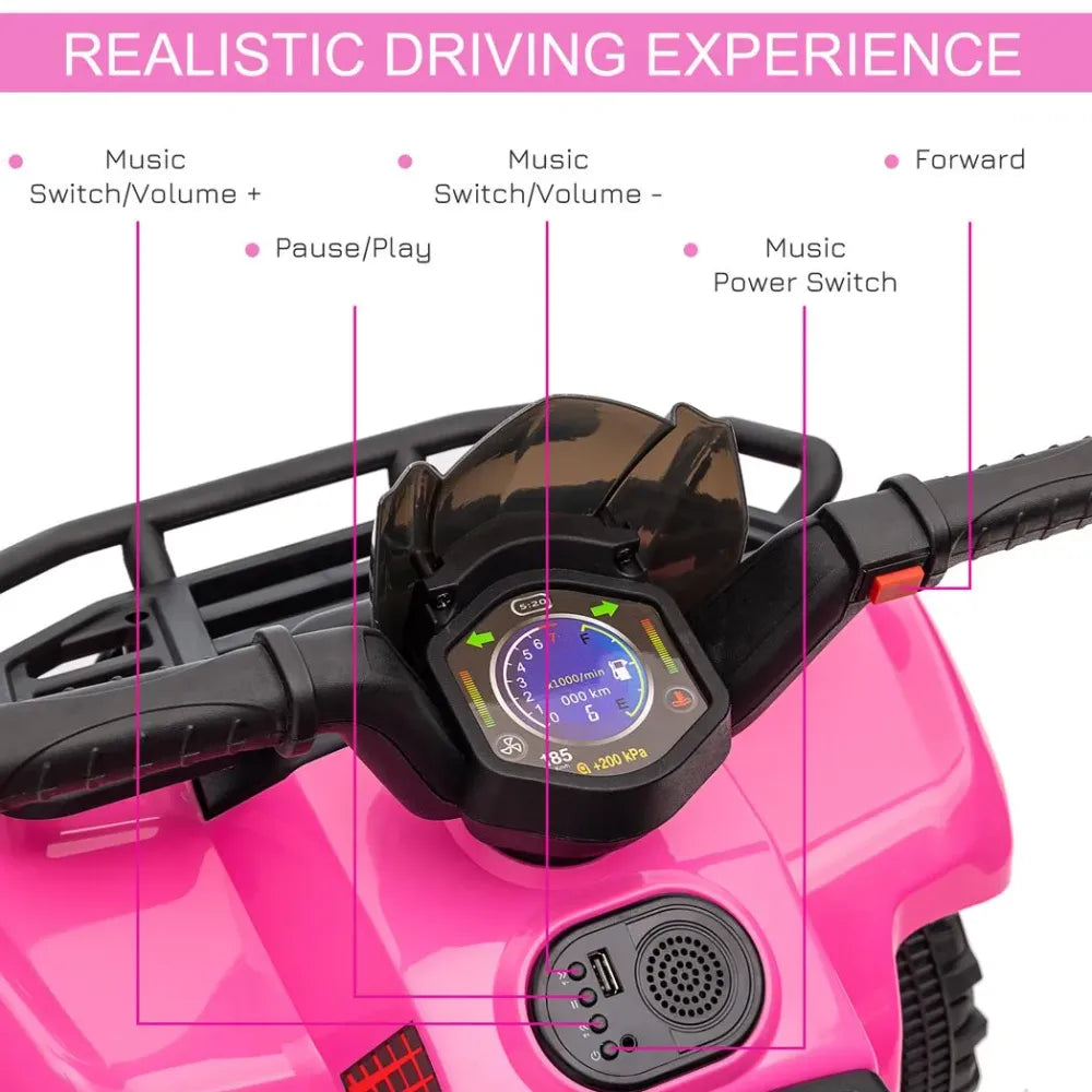 Kids Ride-on Four Wheeler ATV Car with Music for 18-36 months Pink - anydaydirect