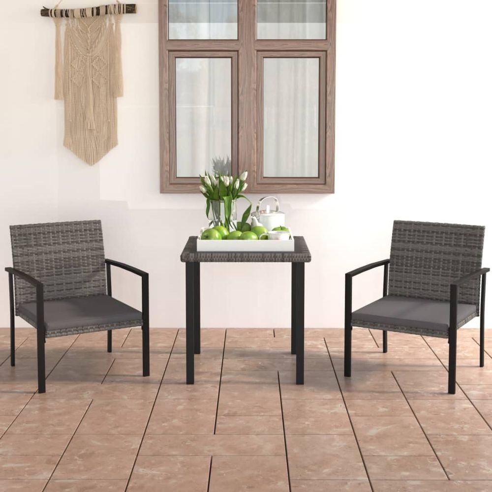 3 Piece Outdoor Dining Set Poly Rattan Grey - anydaydirect