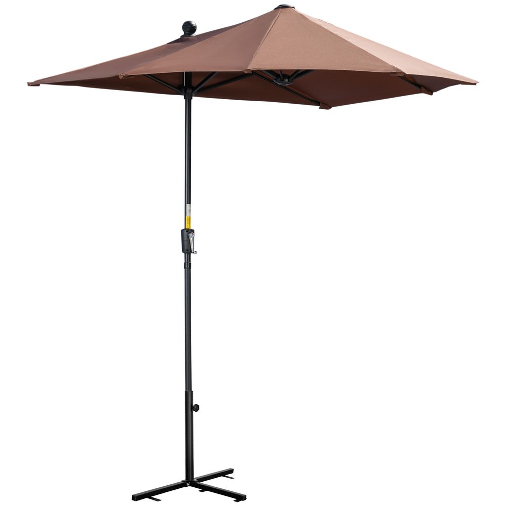 Outsunny 2m Half Garden Parasol Market Umbrella w/ Crank Handle, Base Coffee - anydaydirect