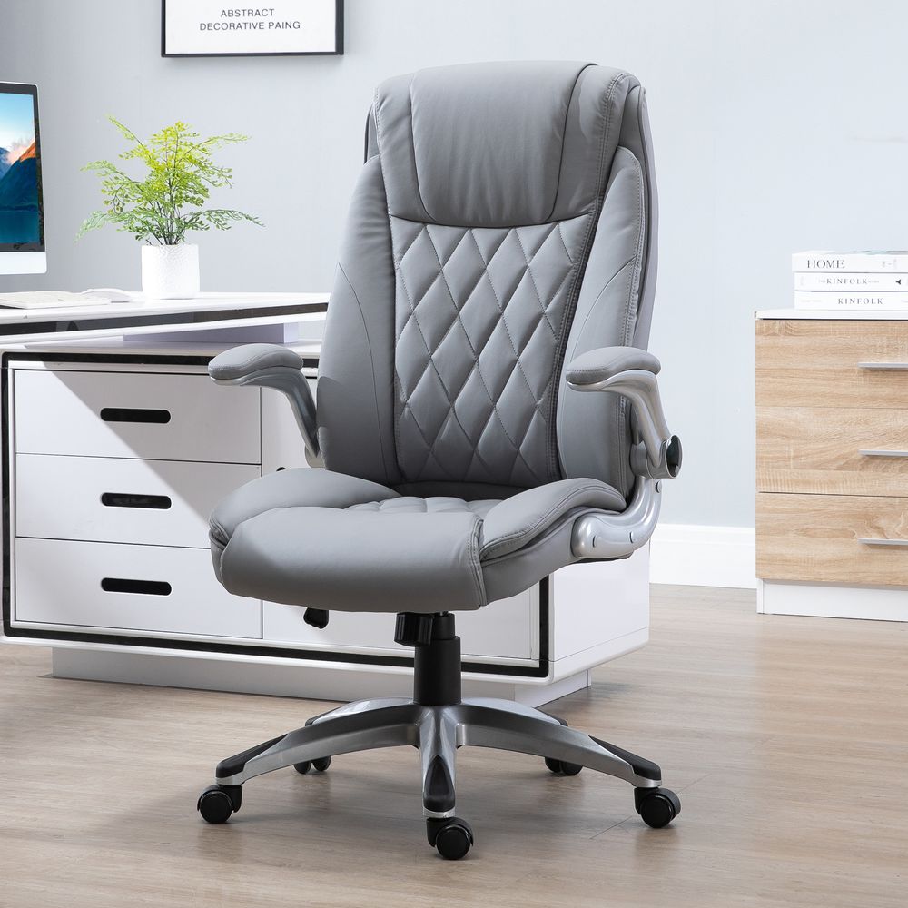 High Back Executive Office Chair Home Swivel PU Leather Chair, Grey - anydaydirect