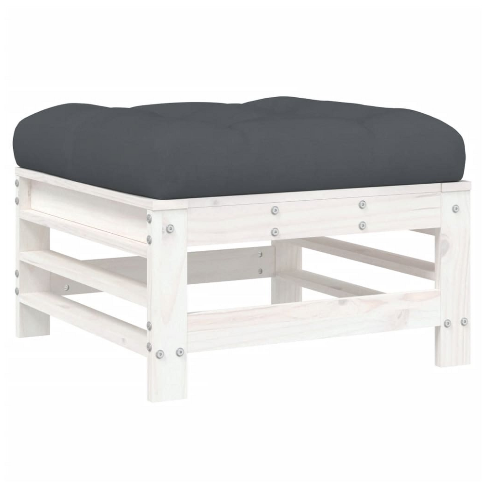 vidaXL Garden Footstool with Cushion White Solid Wood Pine - anydaydirect