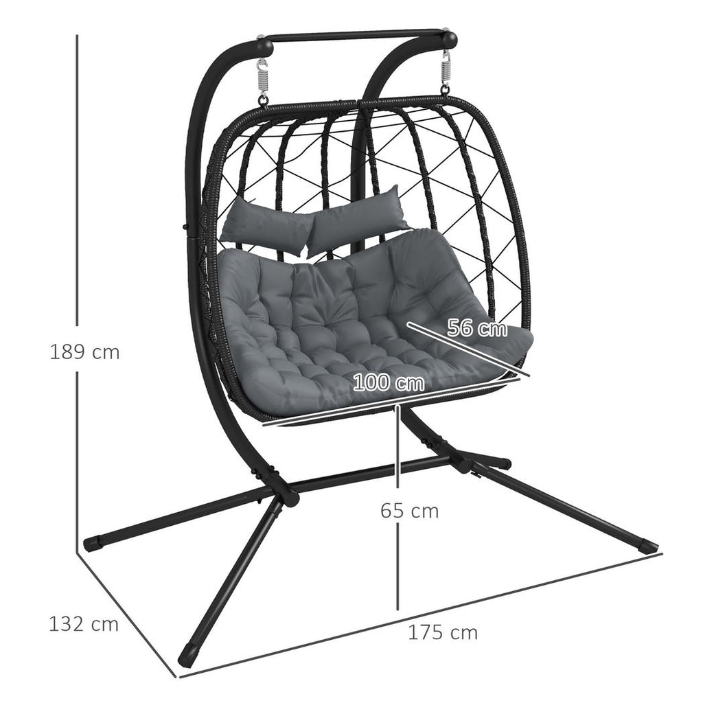 Outsunny PE Hanging Swing Chair with Thick Cushion, Patio Hanging Chair, Black - anydaydirect