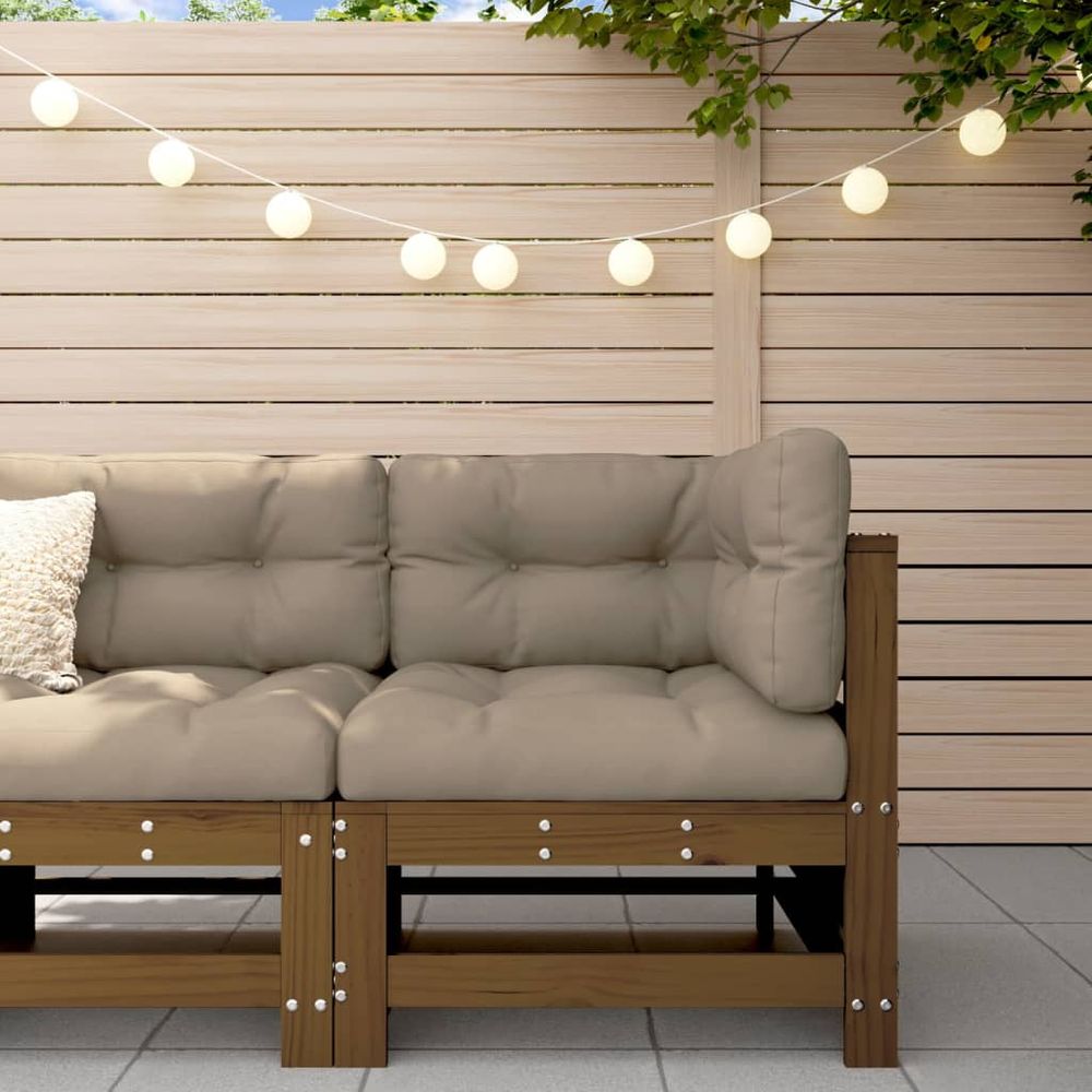 vidaXL Corner Sofa with Cushions Honey Brown Solid Wood Pine - anydaydirect