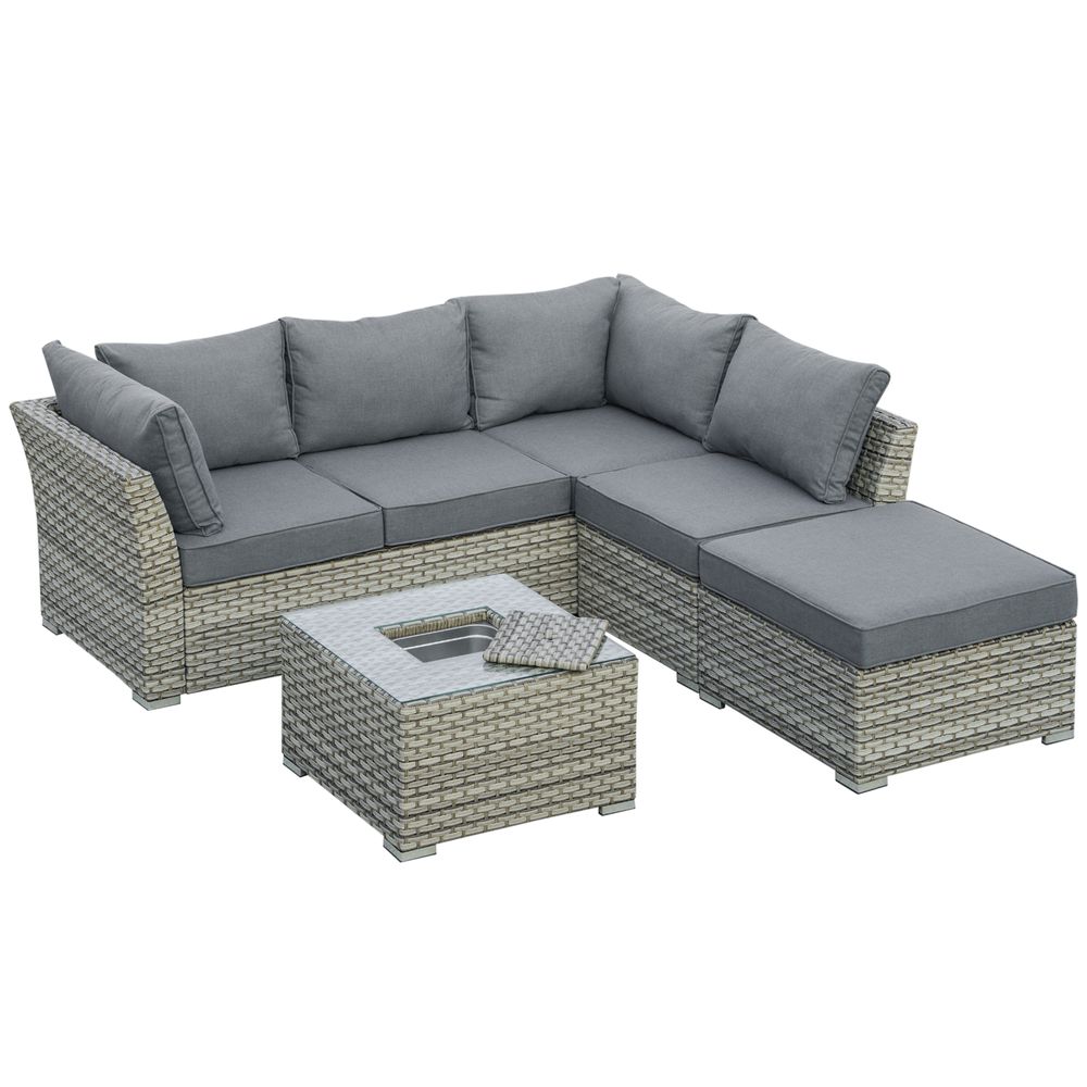 Patio PE Rattan Sofa Sectional Conversation Furniture Set w/ Ice Bucket - anydaydirect