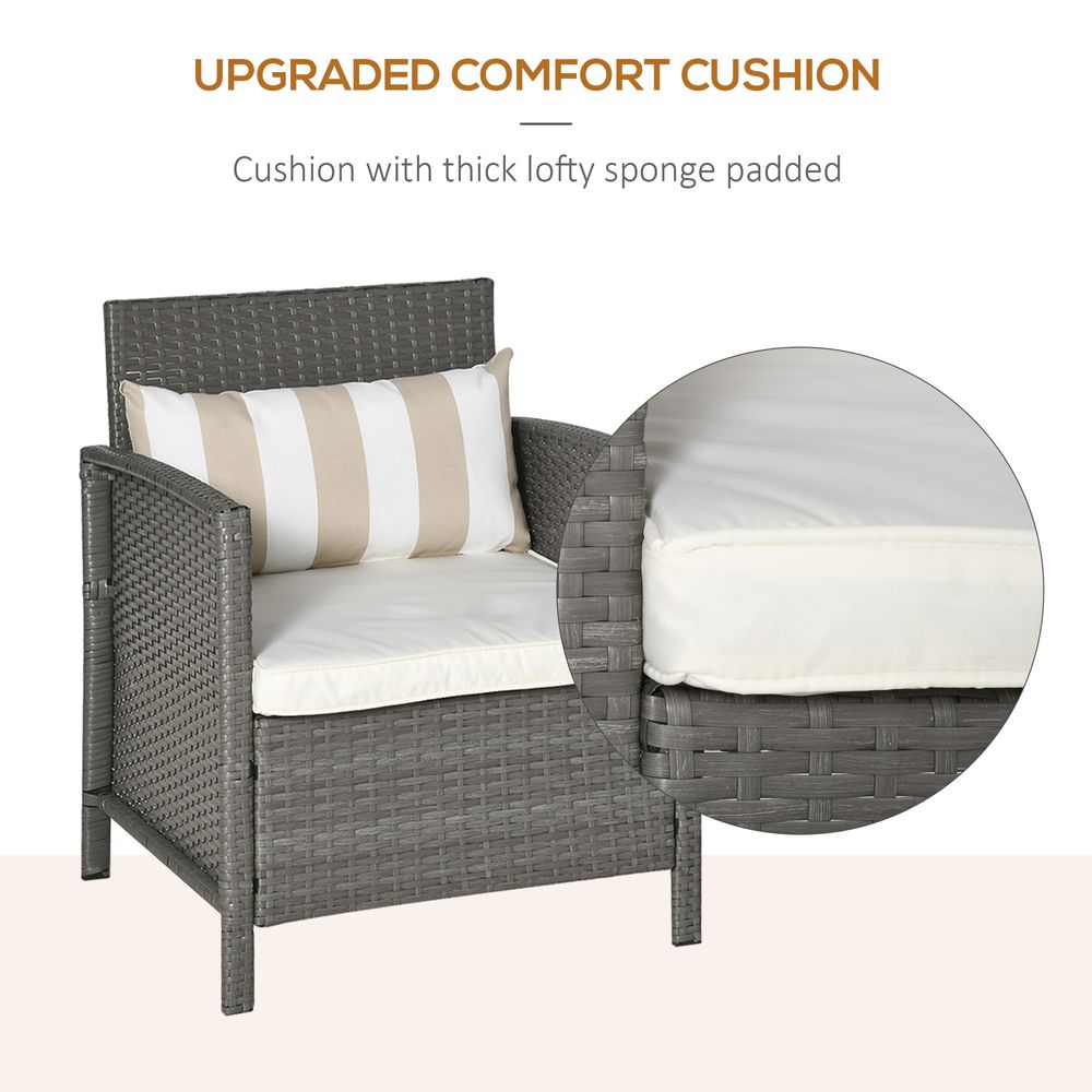 Rattan 2 Seater Patio Bistro Set with Cushion Pillow - Grey, Cream White - anydaydirect