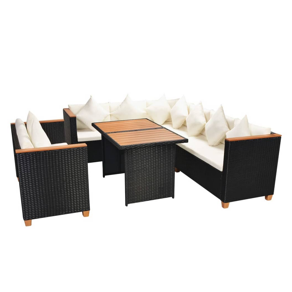 5 Piece Garden Lounge Set with Cushions Poly Rattan Black - anydaydirect