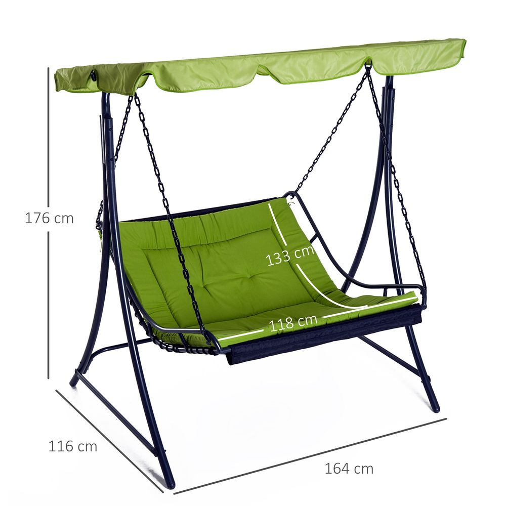 Swing Chair Canopy Green 2 Person with Cushion Seat Adjustable - anydaydirect