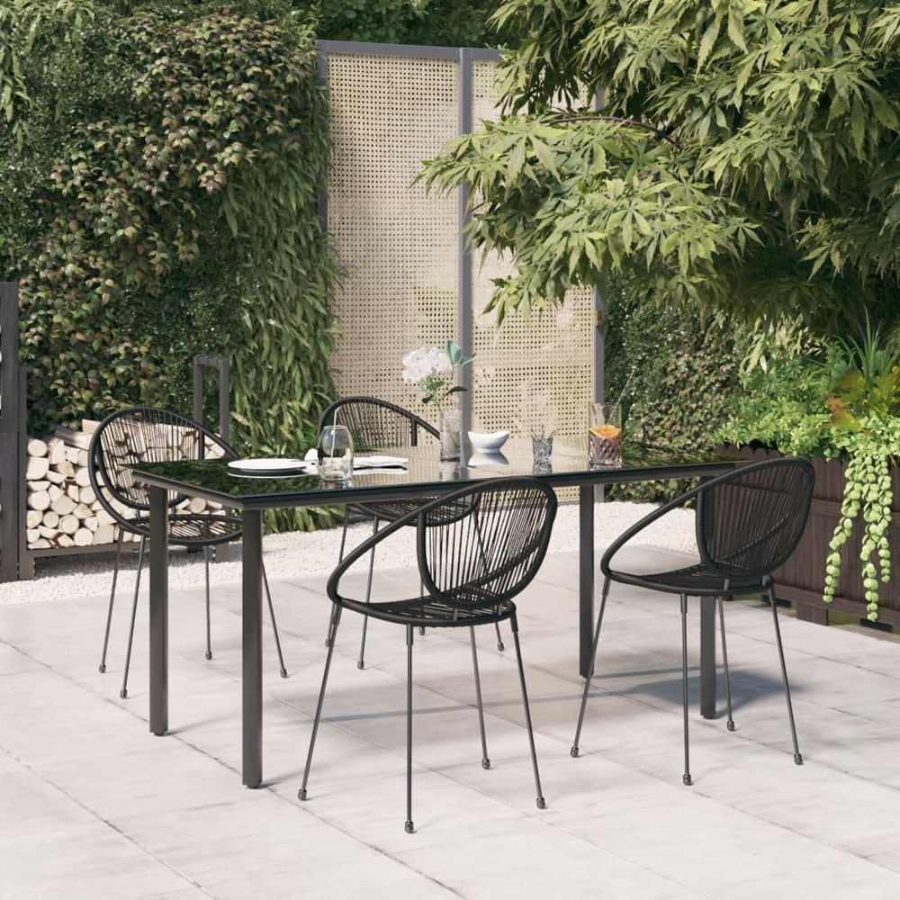 5 Piece Garden Dining Set Black PVC Rattan - anydaydirect