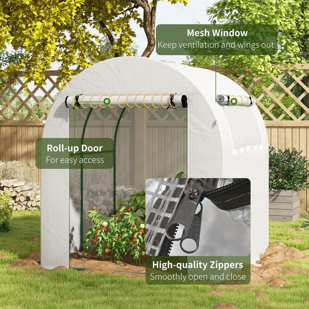 Outsunny Walk in Polytunnel Greenhouse with Roll-up Window and Door, White - anydaydirect